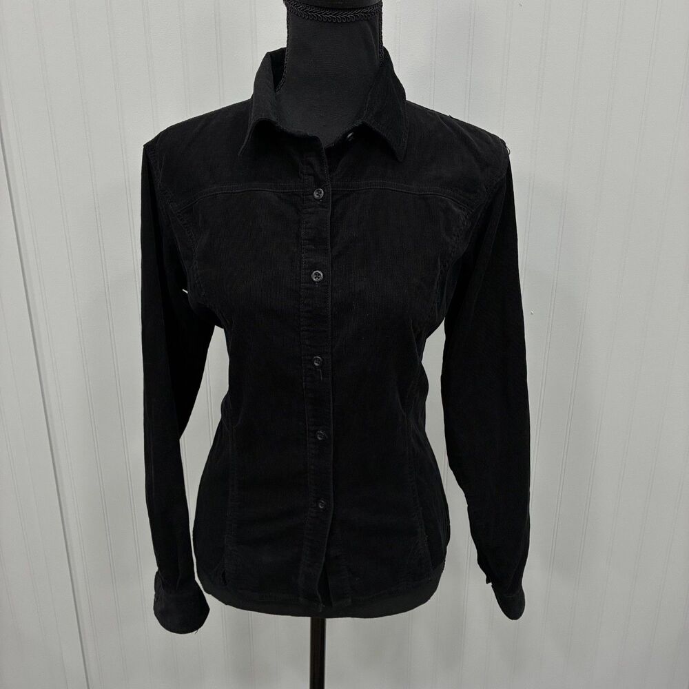 Woolrich Women's Medium Black Corduroy Long Sleeve Button Up Cotton Top Classic